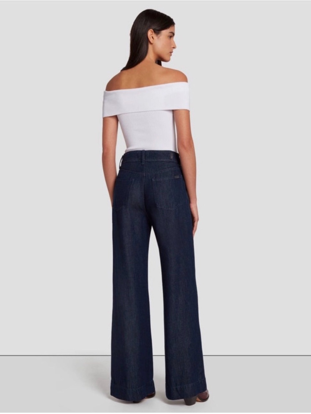 7 For All Mankind Modern Dojo Wide Leg Trouser Jeans 32 Dark Denim Minimalist - Picture 3 of 12